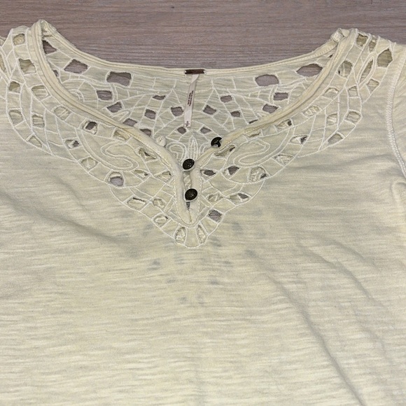 Free People Luna cutout henley long sleeve Ivory cream yellow Small Anthro - Picture 3 of 6